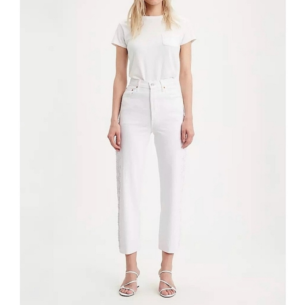 Levi's Premium Ribcage straight white studded jeans size 26